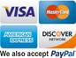 Visa Mastercard American Express Discover Paypal